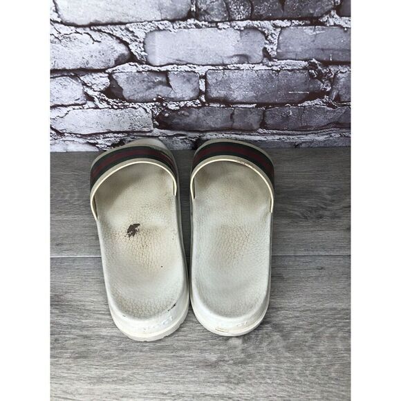 GUCCI Web White Rubber Logo Casual Slides Designer Sandals Men’s Sz 11M US/44EU - Picture 4 of 16